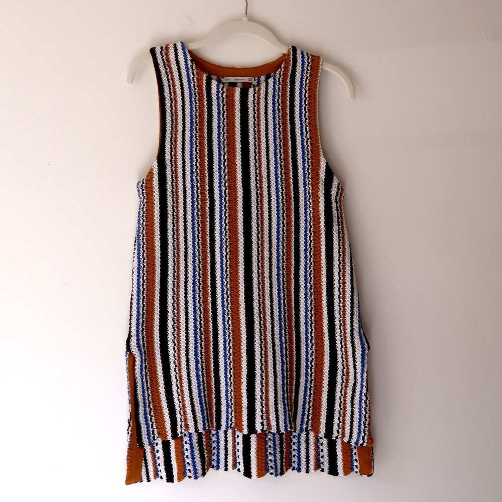 ZARA Sleeveless Knit Tank Top Medium Striped Chunky Textured Minimalist Tunic